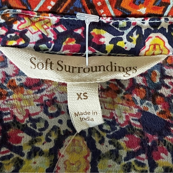 Soft Surroundings Geneva Tunic Top Boho Mosaic Print Blue Orange Sharkbite Hem - Picture 8 of 11